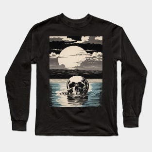 Moonlit Reflection Floating Skull Long Sleeve T-Shirt